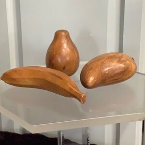 Vintage Monkey Pod Wooden Carved MCM Fruit Decor Set (3)